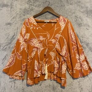 Maurices Top Womens Sz S Orange Flowy‎ Boho Hippie Cottage Beach Resort Cruise